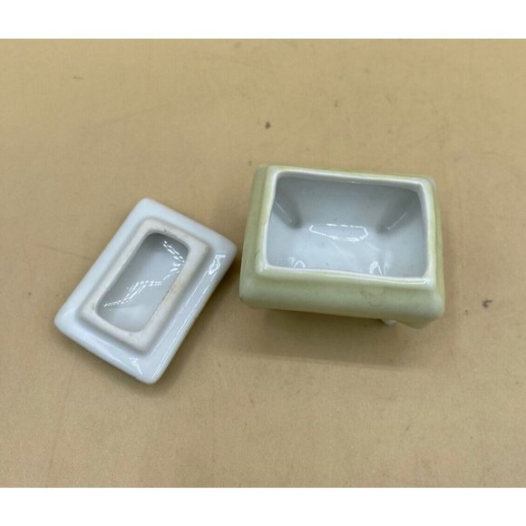 Vintage Skappers Miniature Porcelain Square Trinket Box Green Gold - Picture 5 of 10